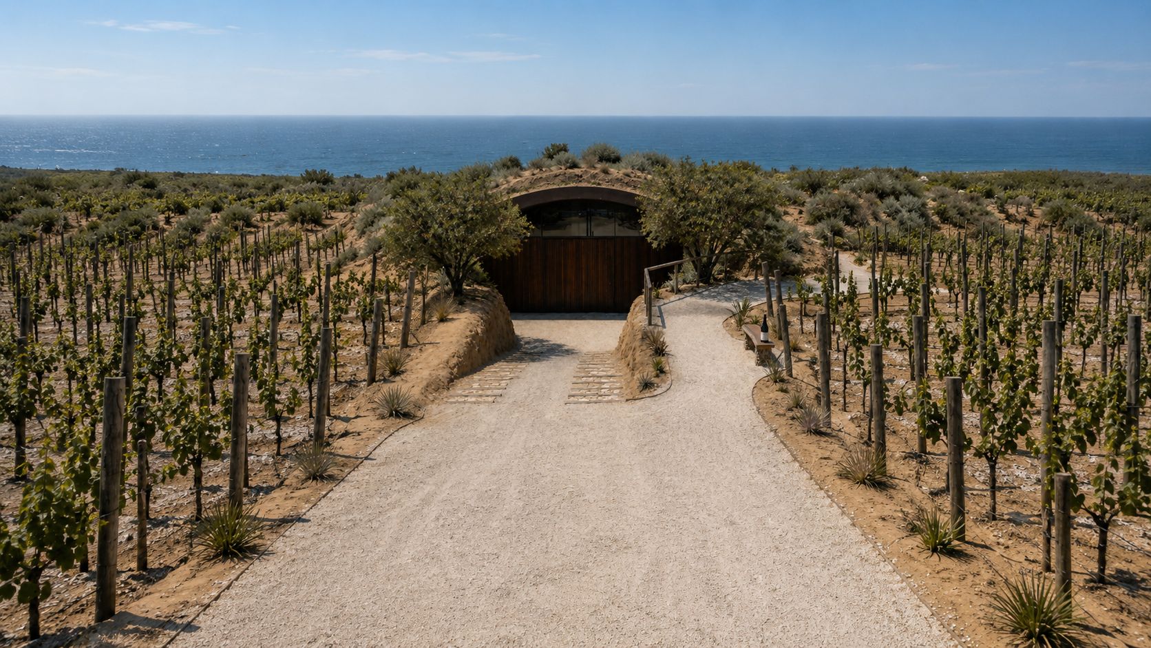 Bodega enterrada Puerto Campo, alta inercia térmica. Obra del Arq. Germán Vázquez