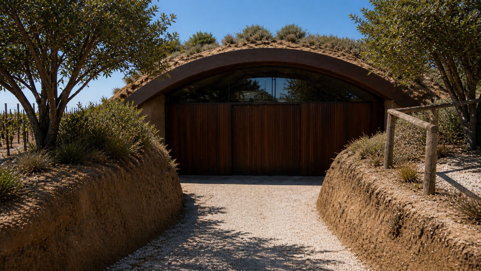 Bodega Puerto Campo, bodega subterránea en San Antonio Este, Río Negro — foto 2 de 5. Proyecto del Arq. Germán Vázquez