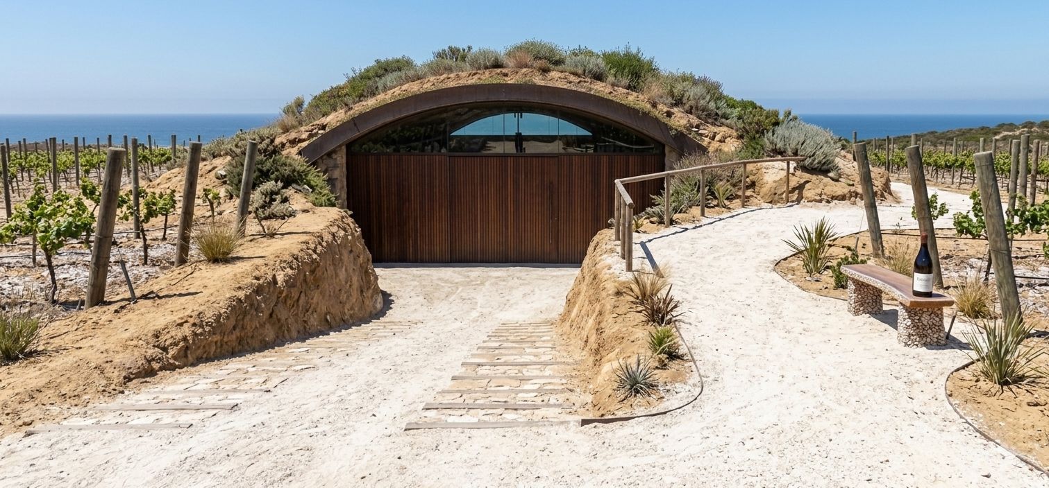 Bodega Puerto Campo, bodega subterránea en San Antonio Este, Río Negro — foto 3 de 5. Proyecto del Arq. Germán Vázquez