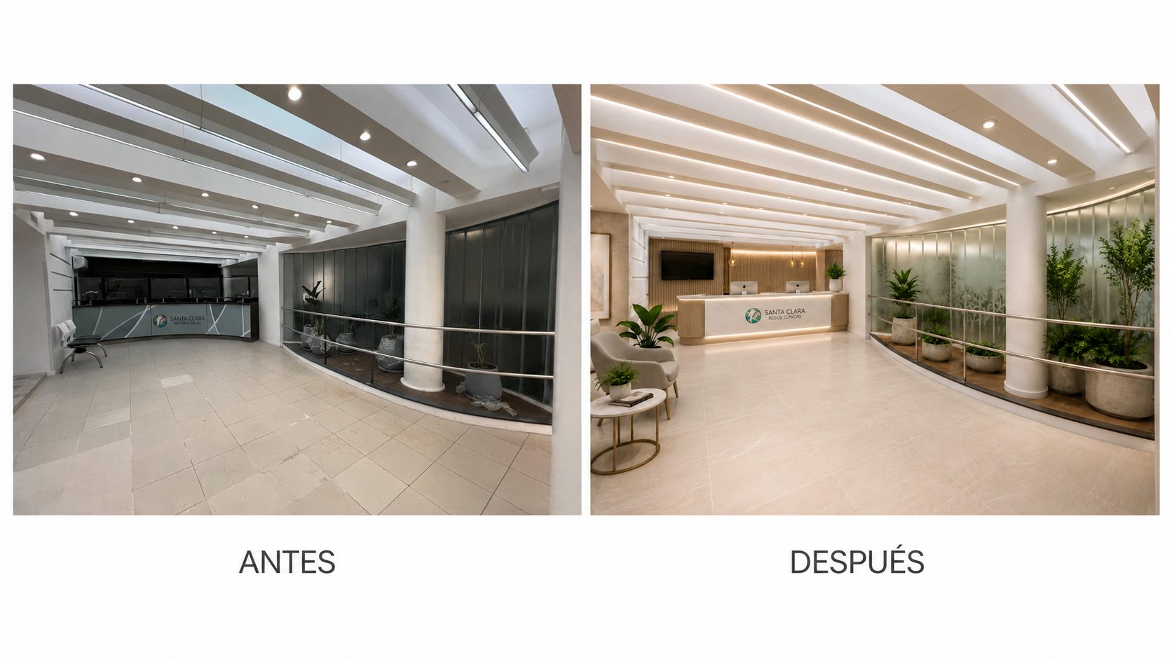 Recepción · Sanatorio Morón, recepción y espera en Morón, Buenos Aires — foto 2 de 2. Proyecto del Arq. Germán Vázquez