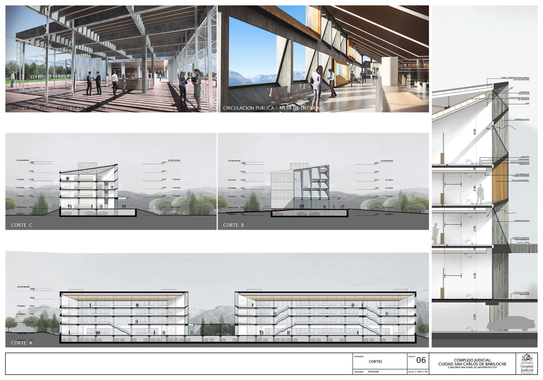 Complejo Judicial de Bariloche, concurso en 1ra Mención, Río Negro — foto 7 de 8. Proyecto del Arq. Germán Vázquez