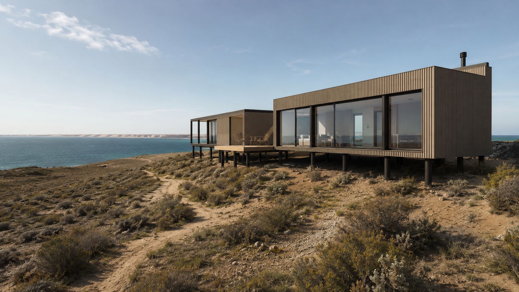 Aldea Vitivinícola de Mar Puerto Campo, desarrollo vitivinícola costero en San Antonio Este, Río Negro — foto 10 de 13. Proyecto del Arq. Germán Vázquez