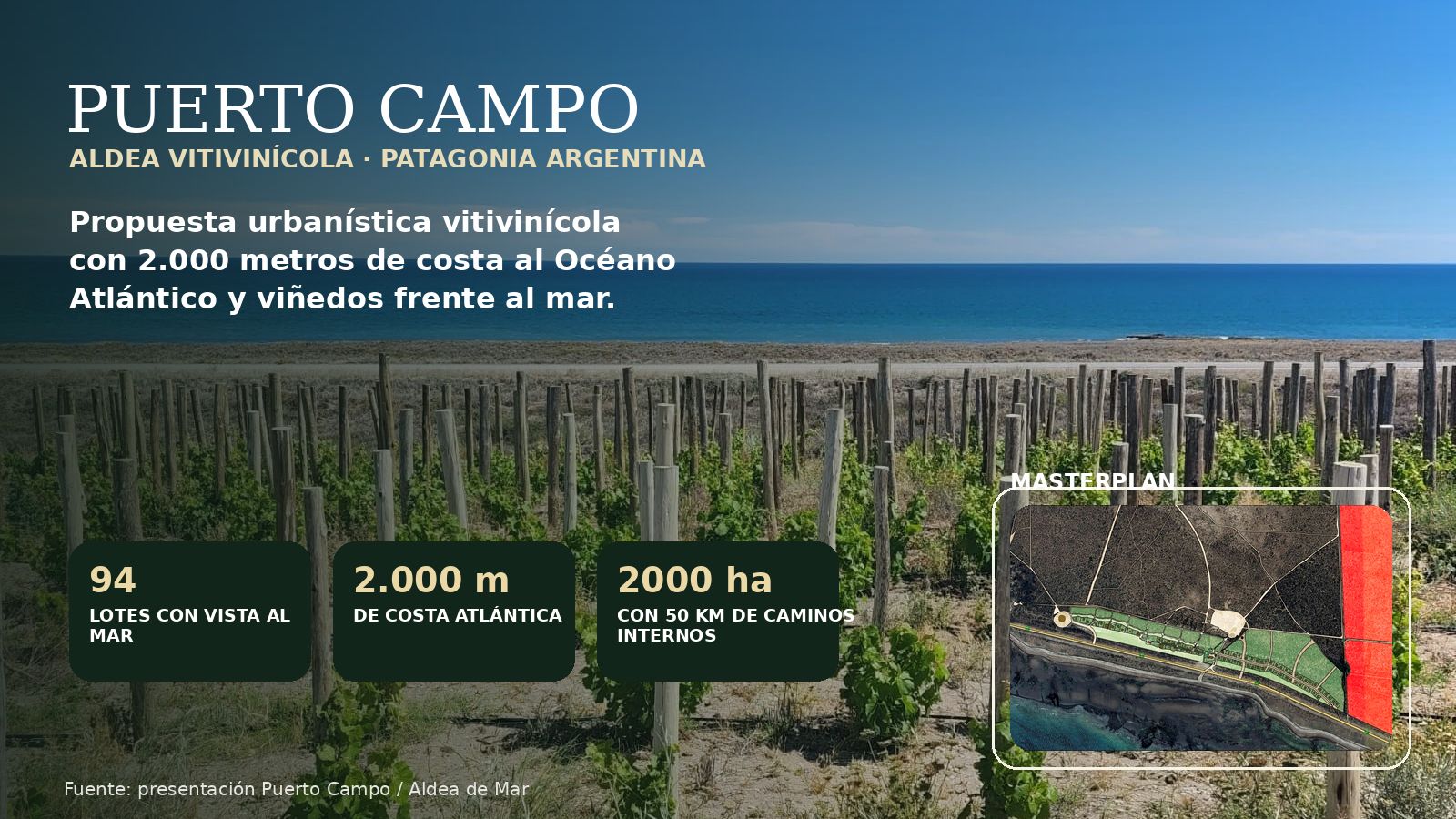 Aldea Vitivinícola de Mar Puerto Campo, desarrollo vitivinícola costero en San Antonio Este, Río Negro — foto 2 de 13. Proyecto del Arq. Germán Vázquez